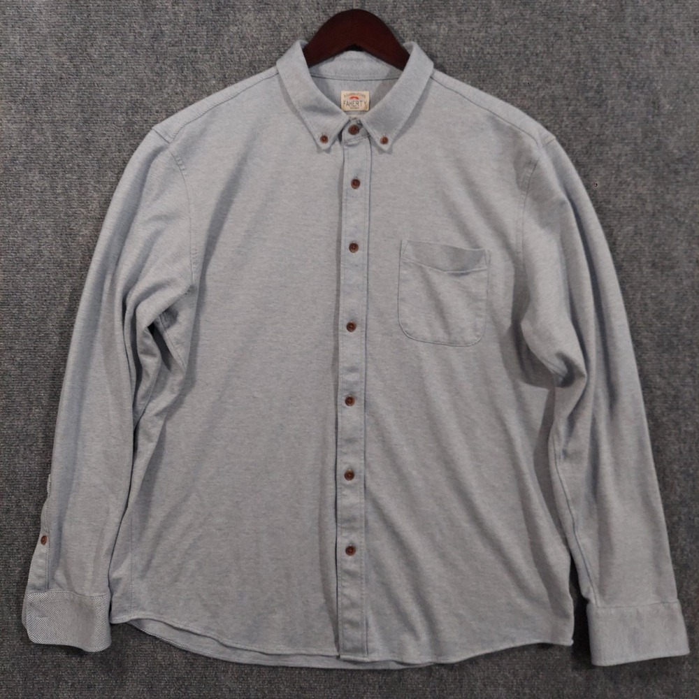 Faherty Shirt Mens XL Blue Solid Long Sleeve Coastline Button Down Cotton Twill